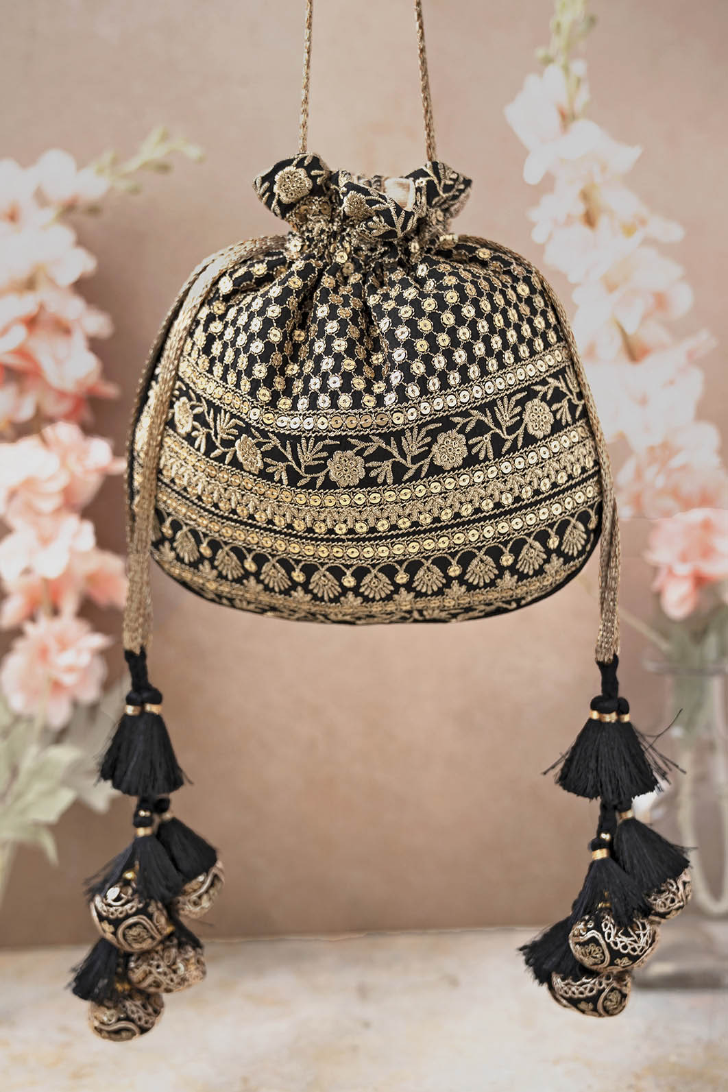 AMYRA Resham Black Potli