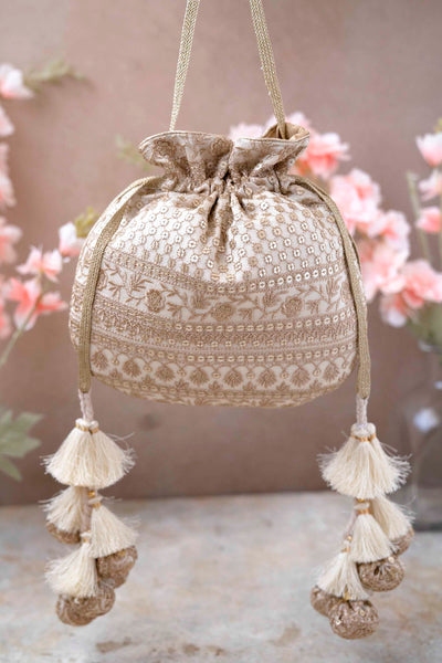 AMYRA Resham Potli Bag - Off white