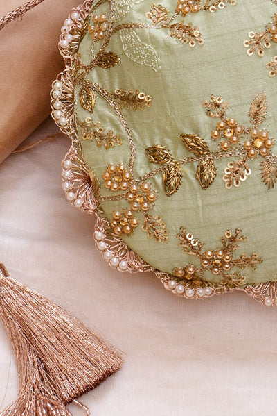 AMYRA Sage pearl embroidered potli bag