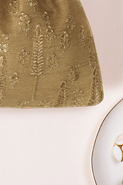 AMYRA Arbre embroidered silk potli - Dull gold