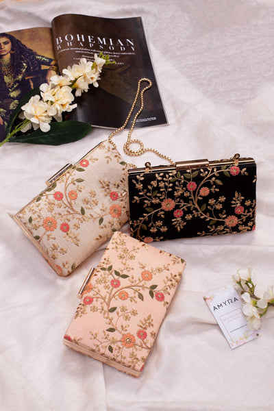 Floral Creeper Box Clutch - Black