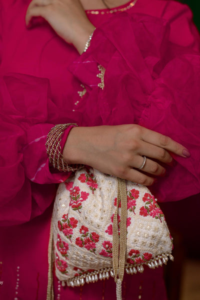 Gulab Embroidered Silk Potli bag
