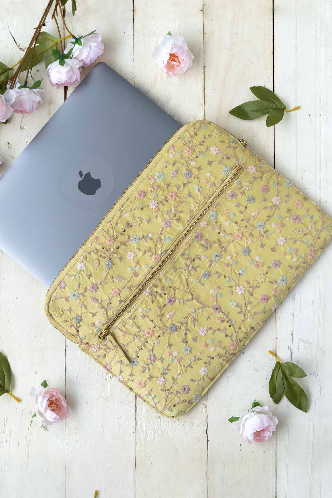 Blossom Laptop Sleeve - Yellow (Upto 14 inch)