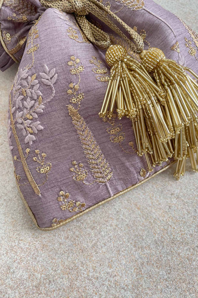 AMYRA Arbre Silk Embroidered Potli bag - wisteria