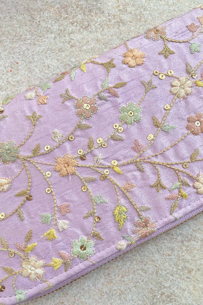 AMYRA Blossom silk embroidered wallet - purple