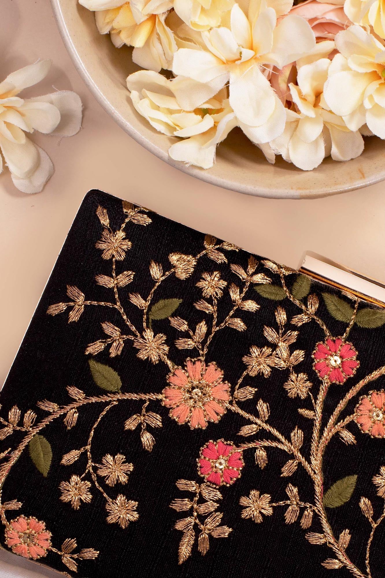 Floral Creeper Box Clutch - Black