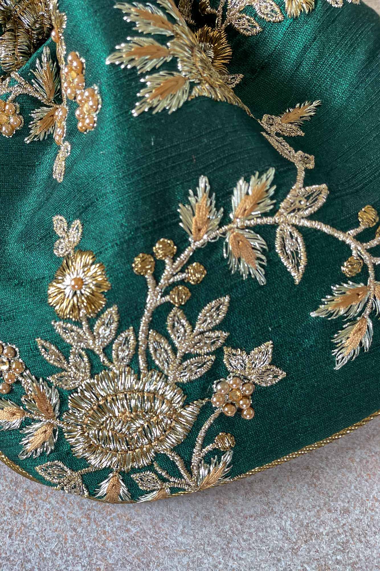 AMYRA Green Embroidered Silk Potli bag
