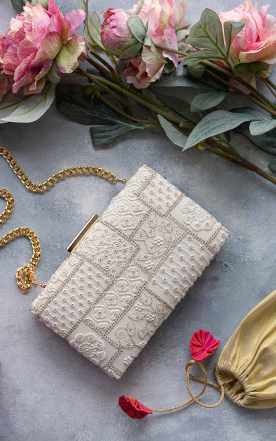 Mosaic Luxe Embroidered Clutch - White