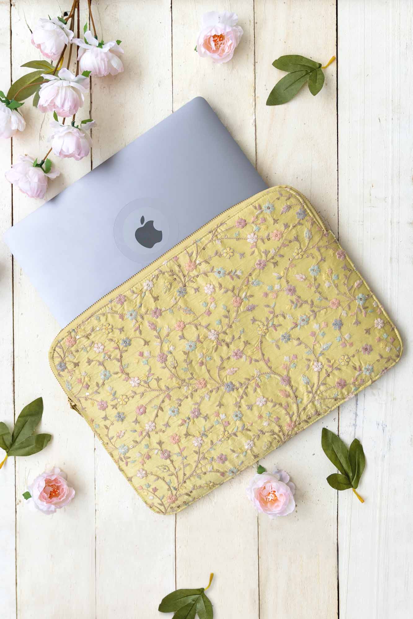 Blossom Laptop Sleeve - Yellow (Upto 14 inch)