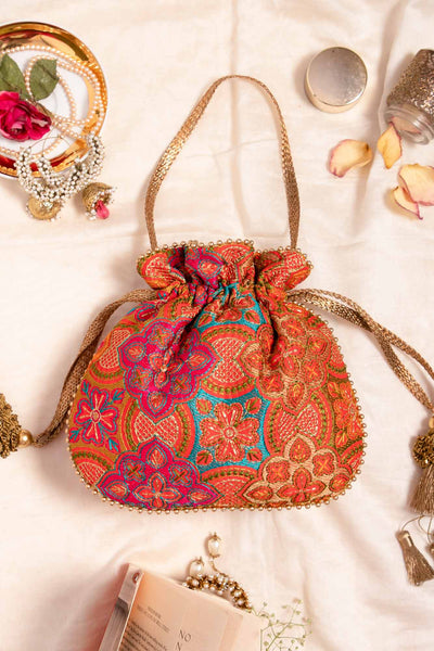 AMYRA Amna Embroidered Potli bag - Red