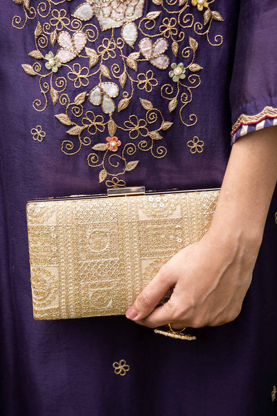 AMYRA Bella Gold Box Clutch