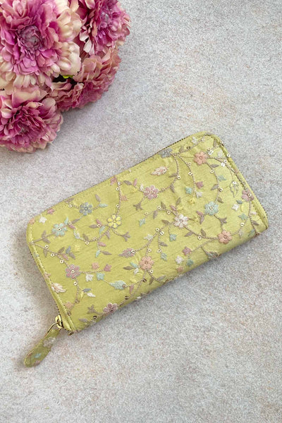 AMYRA Blossom silk embroidered wallet - yellow