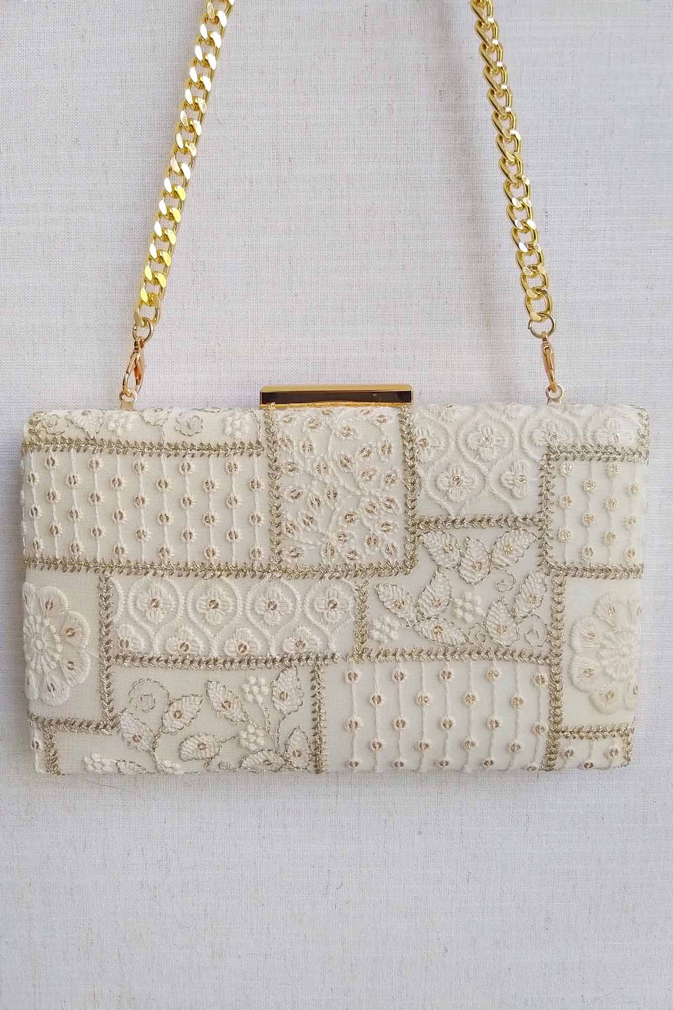 Mosaic Luxe Embroidered Clutch - White