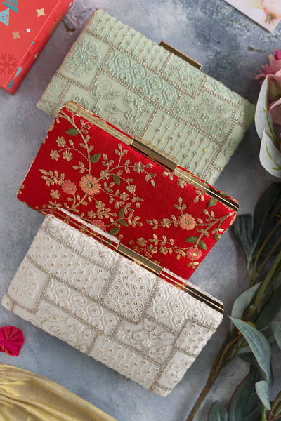 Floral Creeper Box Clutch - Red