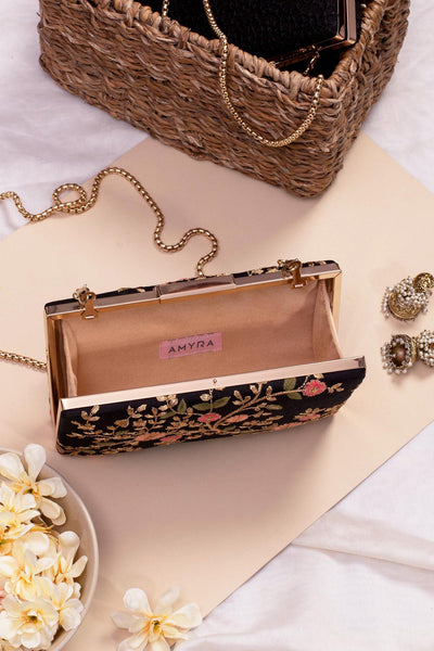 Floral Creeper Box Clutch - Black