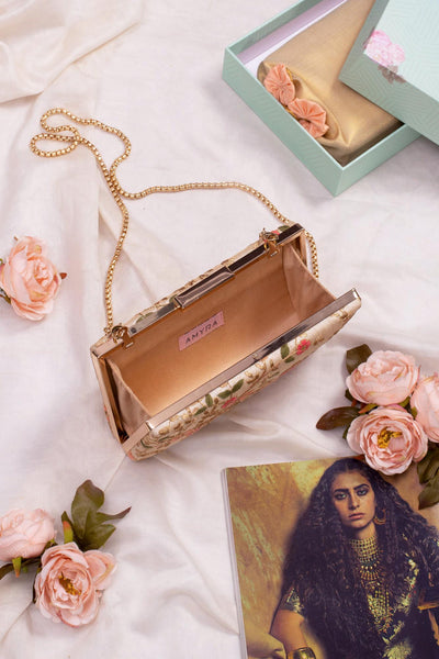 Floral creeper box clutch - Cream