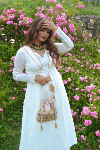 Serenade threadwork potli - baby pink