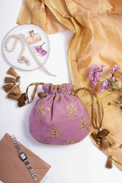 AMYRA Violet velvet embroidered potli