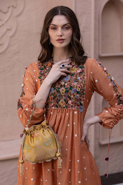 Amyra kashi mustard pure banarasi silk potli